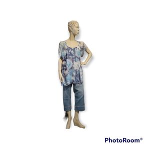 Brittany Black ~ Blue and white floral print blouse